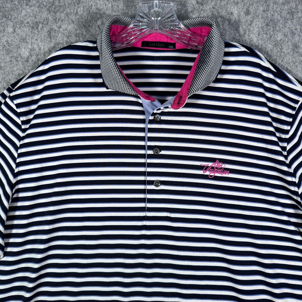 Greyson Shirt Mens Size 2XL Blue Striped Short Sleeve Polo Golf The Virginian